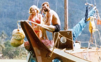 Kerry Hamill with girlfriend Gail Colley on board his yacht Foxy Lady. Picture: Kerry Hamill Trust