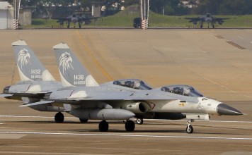Two Taiwan warplanes at the Hualien Airbase in eastern Taiwan, 04 June 2018. A US$330 million arms sale, covering parts for Taiwan's F-16, C-130, F-5, Indigenous Defense Fighter jets and other aircraft systems, has passed the US Congress. Photo: Taiwan Military News Agency via EPA-EFE