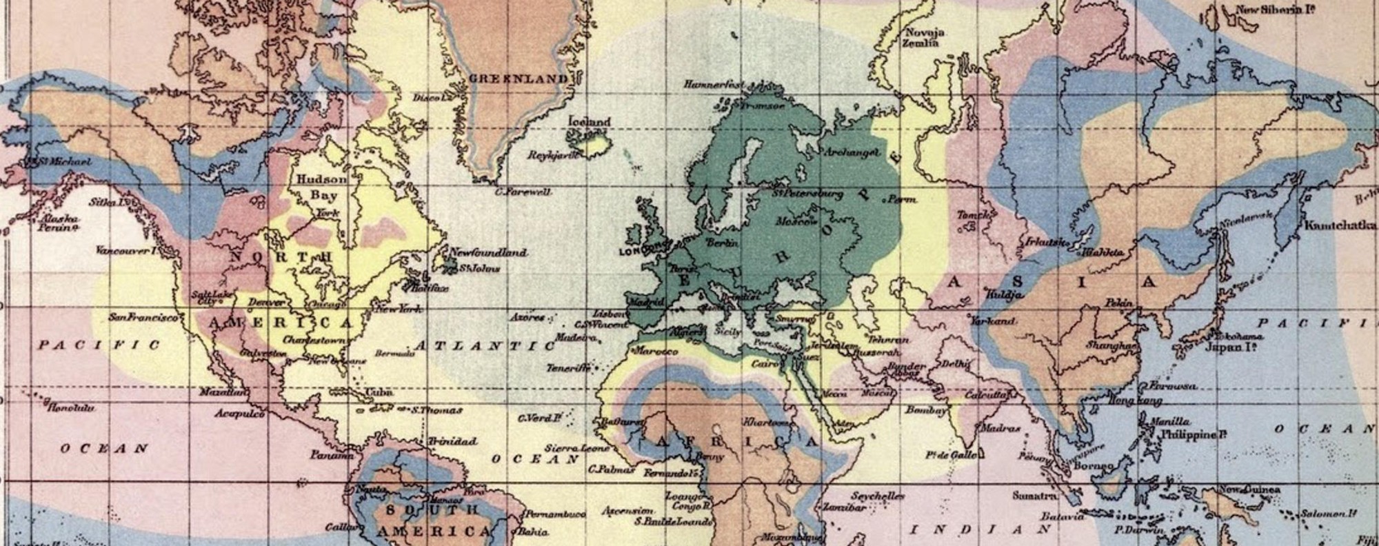 An isochronic map by Francis Galton.