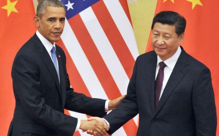 Xi Jinping (right) and Barack Obama attend a joint press conference in Beijing. This year marks the 35th anniversary of the normalisation of diplomatic relations between the US and China. Photo: Kyodo