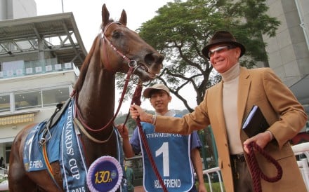 A beaming trainer John Moore after Able Friend blitzed the field in the Stewards' Cup. Photos: Kenneth Chan