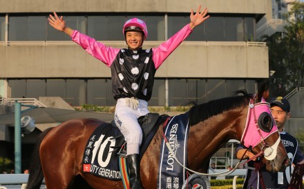 Derek Leung celebrates his greatest moment with victory on Beauty Generation in the Hong Kong Mile. Photo: Kenneth Chan