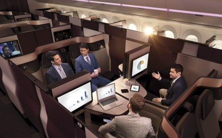 A living-room configuration of the modular, new Qsuite, Qatar Airways’ new business-class product. Photo: Qatar Airways