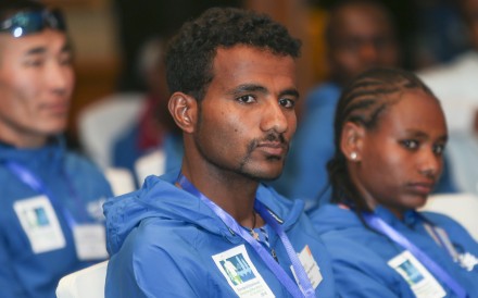 Defending men’s champion Melaku Belachew Bizuneh from Ethiopia at the Hong Kong Marathon press conference in East Tsim Sha Tsui. Photo: Xiaomei Chen