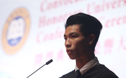 Words spoken by Baptist University student union leader Lau Tsz-kei sparked the controversy. Photo: Sam Tsang