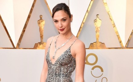 Gal Gadot, star of Wonder Woman, walks down the red carpet at the 90th Academy Awards ceremony in a Tiffany and Co. 2018 Blue Book necklace also known as ‘Blue Ice’.