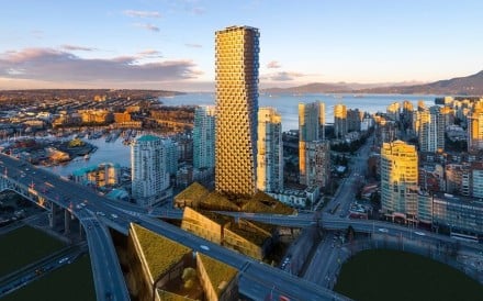 An artist's impression of Vancouver House, currently under construction in Vancouver at the downtown end of the city's Granville Bridge. Graphic: Westbank