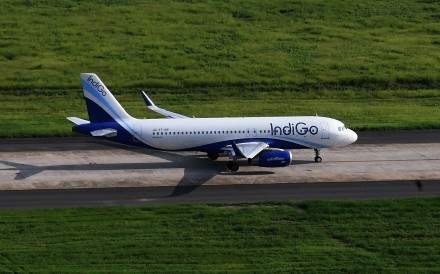 File photo of an IndiGo plane on the runway at Indira Gandhi International Airport in New Delhi. Photo: AFP