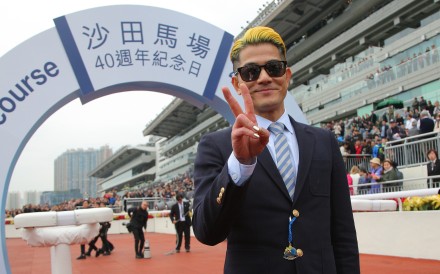 Aaron Kwok celebrates Dancing Fighter’s win at Sha Tin on Saturday. Photos: Kenneth Chan
