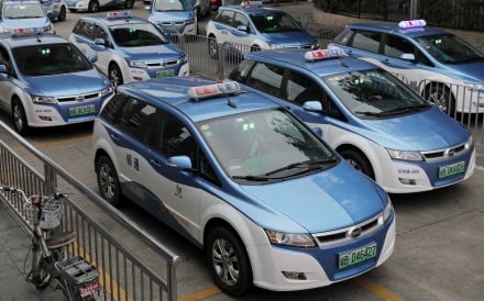 A fleet of electric-powered taxis on the streets of Shenzhen this week. Photo: AP