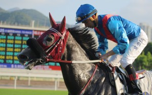 Joao Moreira brings Pablosky back to the winner's circle after his impressive dirt victory. Photo: Kenneth Chan