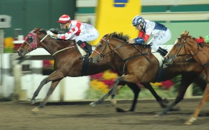 Joao Moreira punches out Verdane to win the last race for John Moore. They are set to combine again this weekend in the four international races. Photos: Kenneth Chan