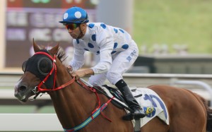 Contentment (Joao Moreira) holds on to win the Sha Tin Trophy and stake his claims for the Hong Kong Mile. Photo: Kenneth Chan