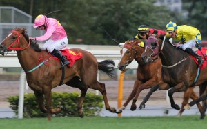 John Size-trained Sun Jewellery, ridden by Ryan Moore, wins the Hong Kong Classic Mile last month. Sun Jewellery will tackle the Classic Cup on Sunday. Photos: Kenneth Chan