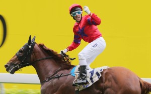 Brett Prebble celebrates after winning on heavily backed Victory Boys for David Hall. Photo: Kenneth Chan
