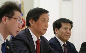Director of the General Office of the Central Committee of the Communist Party of China Li Zhanshu (centre) says President Xi Jinping’s political philosophy is “basically complete”. Photo: AP