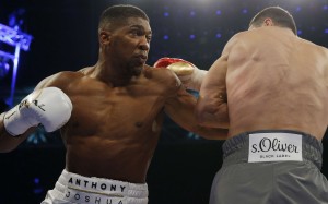 Anthony Joshua (left) and Wladimir Klitschko at Wembley Stadium in London. Photo: Reuters