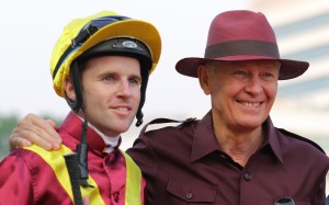 Tommy Berry and John Moore celebrate Green Card’s victory. Photos: Kenneth Chan