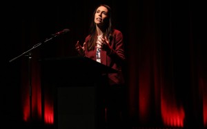 Jacinda Ardern speaks at a Labour Party rally ahead of the country’s general election. Photo: AFP