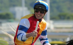 Pierre-Charles Boudot celebrates his win aboard G-One Union. Photos: Kenneth Chan