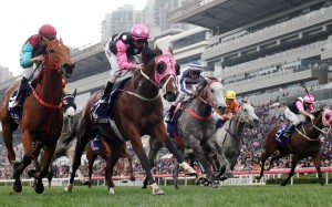 Zac Purton and Beauty Generation (second from left) win the Group One Queen’s Silver Jubilee Cup. Photo: Kenneth Chan