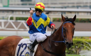 Umberto Rispoli is all smiles after winning on the aptly named Smiling Pride at Sha Tin on Sunday. Photos: Kenneth Chan
