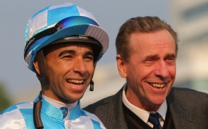 Jockey Joao Moreira and John Size are all smiles after winning with Conte earlier this year. Photos: Kenneth Chan