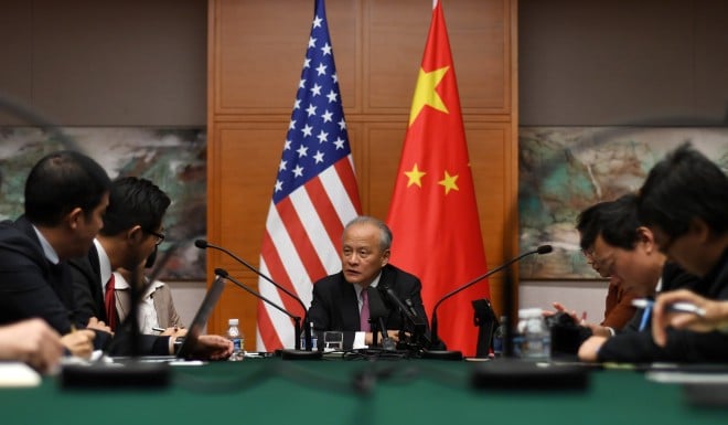 Cui Tiankai, Chinese ambassador to the United States, in the Chinese embassy in Washington D.C. The embassy said that "it is only polite to reciprocate” to new tariffs US proposed this week.