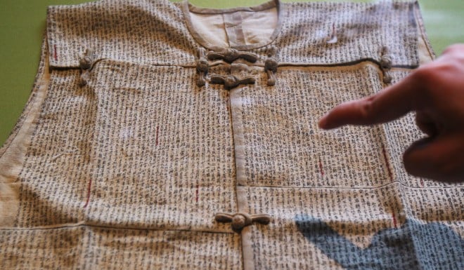 Cheating is by no means a new phenomenon. This is a replica of a linen vest overwritten with notes for a civil service exams in China’s Qing dynasty (1644-1912)