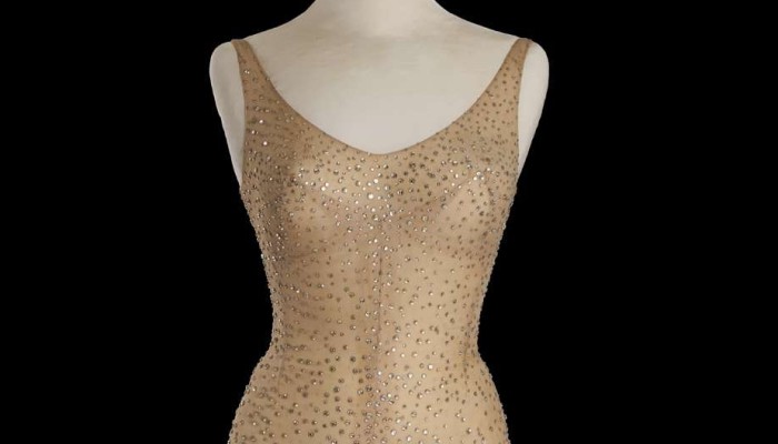 marilyn monroe gold dress happy birthday mr president Golden High Collar Lurex Knit Midi Dress in Golden main image 0
