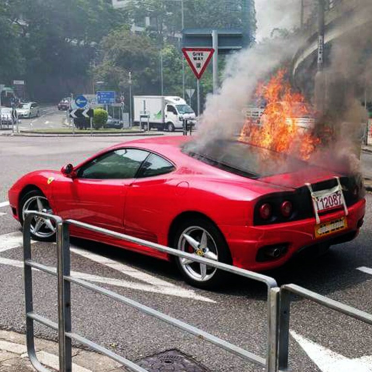 Moment Ferrari Bursts Into Flames On Hong Kong Street En Route To Vehicle Inspection South China Morning Post