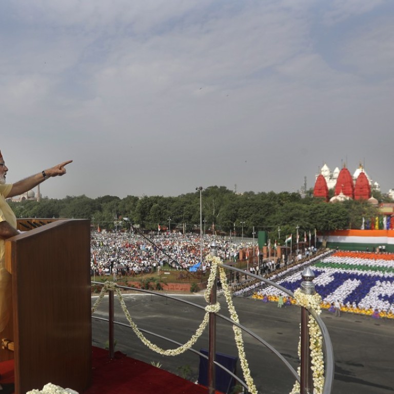 Indian Prime Minister Narendra Modi addresses the nation on the country's Independence Day. Photo: AP