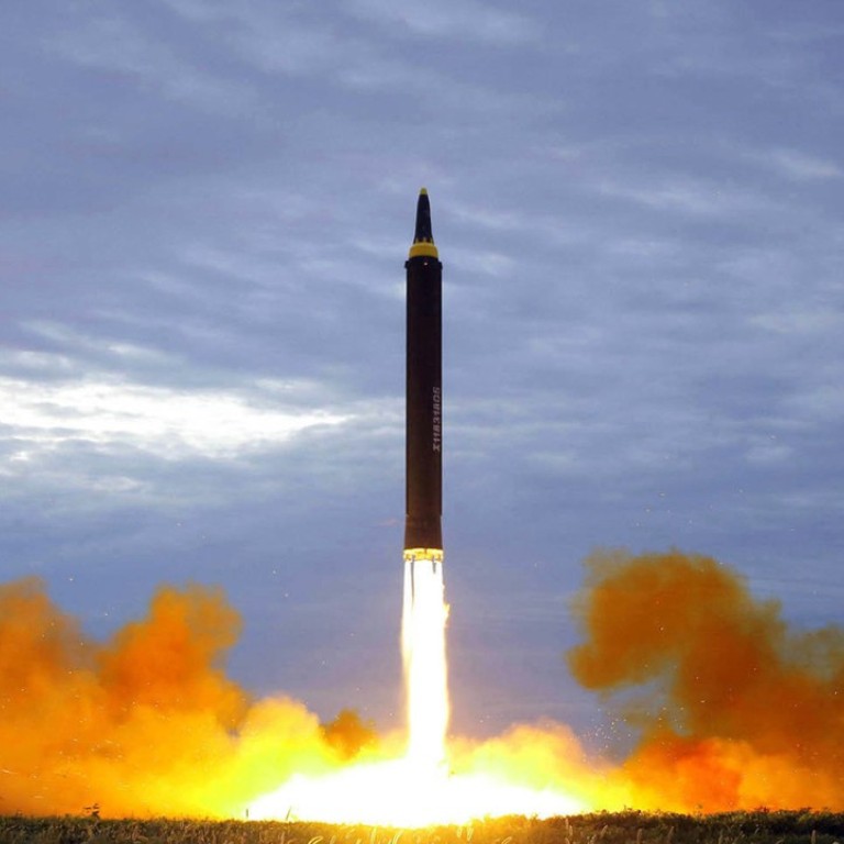 A North Korean government photo shows what was said to be the test launch of a Hwasong-12 intermediate range missile in August last year. Photo: Korean Central News Agency/Korea News Service via AP