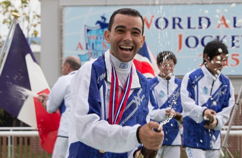Joao Moreira celebrates his triumph. Photo: Japan Racing Association