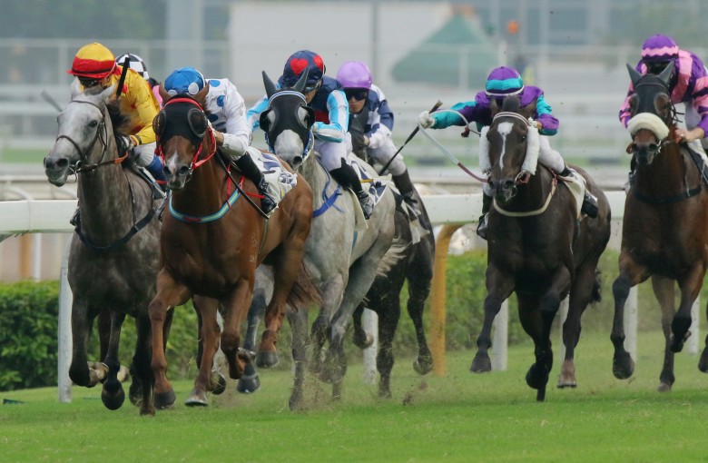 Joao Moreira sends Contentment away from Giant Treasure and a weakening Divine Calling to comfortably land the Celebration Cup. Photo: Kenneth Chan