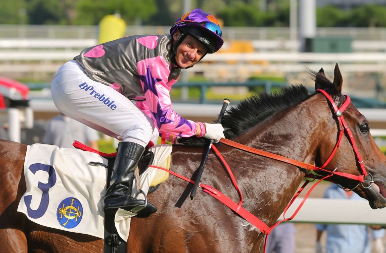 Jockey Brett Prebble and Amazing Kids return to scale after taking out the Group Three National Day Cup. Photos: Kenneth Chan