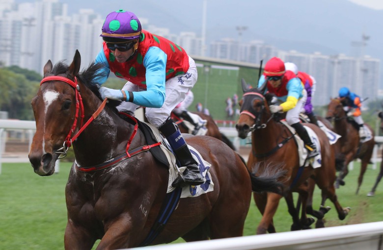 Douglas Whyte guides Healthy Luck to victory on debut at Sha Tin on Saturday. Photos: Kenneth Chan