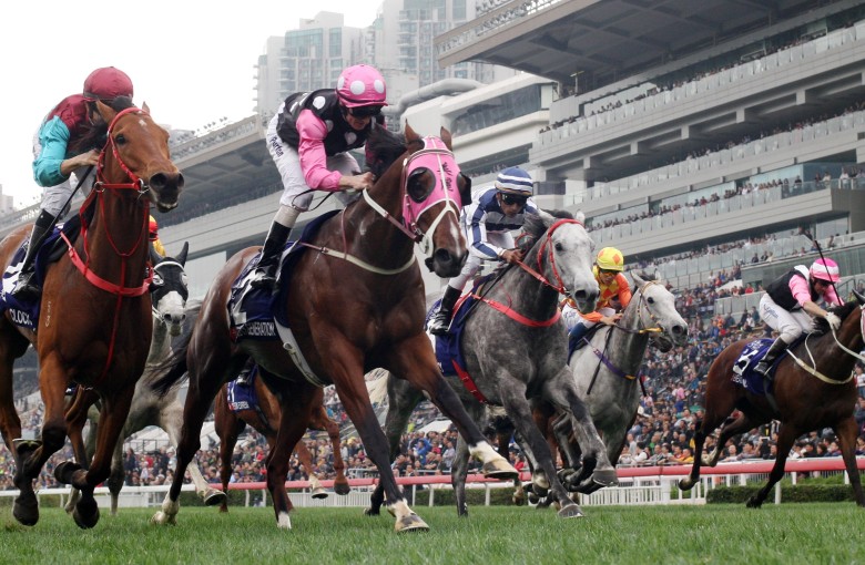 Zac Purton and Beauty Generation (second from left) win the Group One Queen’s Silver Jubilee Cup. Photo: Kenneth Chan