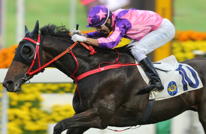 Joao Moreira guides Prawn Baba to victory at Sha Tin in March 2017.
