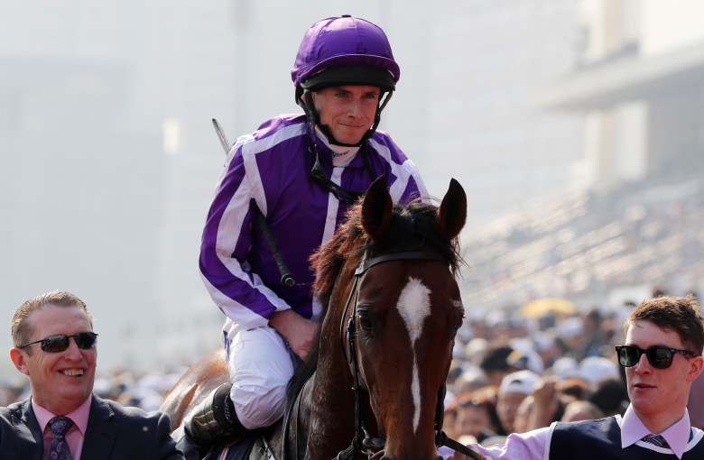 Ryan Moore after riding Highland Reel to victory in last year’s Group One Hong Kong Vase. Photos: Kenneth Chan