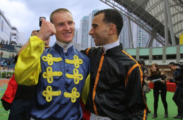 Jockeys Zac Purton and Joao Moreira. Photos: Kenneth Chan