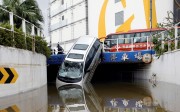 A car lies damaged by Typhoon Hato in Macau. Photo: Reuters