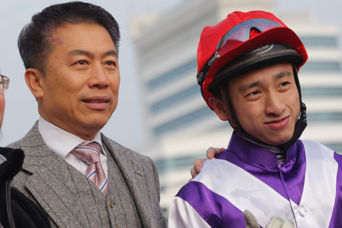 Ricky Yiu and Dicky Lui after Good Thinker's narrow victory. A second win would come in the stewards' room. Photo: Kenneth Chan
