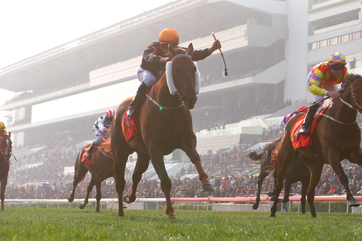 Able Friend (Joao Moreira) holds off Designs on Rome (Tommy Berry) in the Classic Mile. Photos: Kenneth Chan