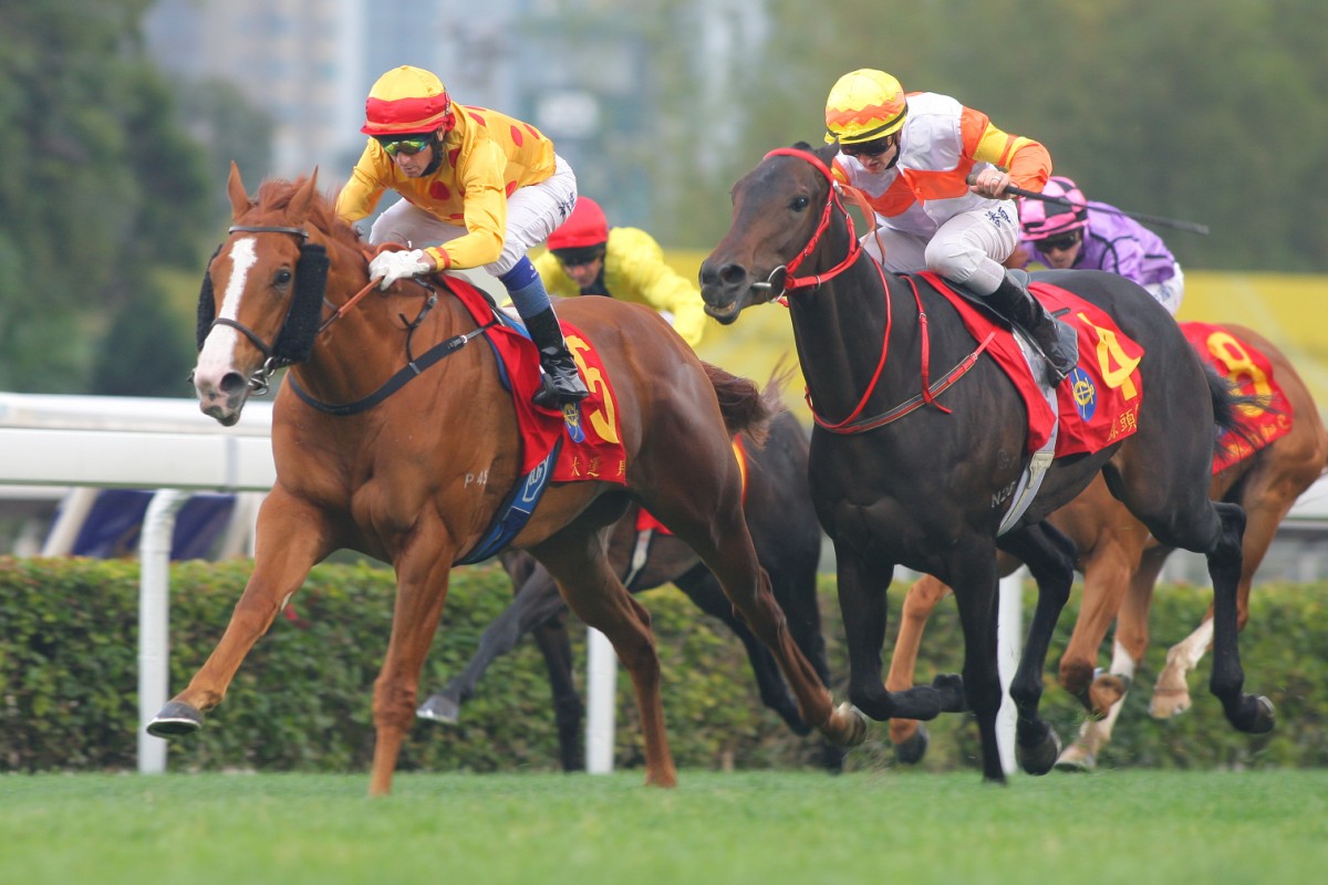 Gold-Fun (Douglas Whyte) holds off Garlic Boy (Zac Purton) to win the Classic Mile last year - his sole Group One success to date. 