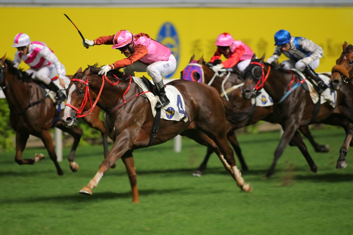 Trump won the final race of the season at Happy Valley, but Golden Addiction (blue cap) caught the eye working home. Photo: Kenneth Chan