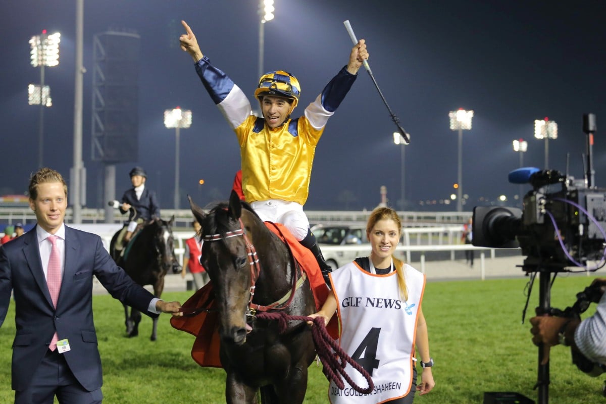 Sterling City, with Joao Moreira aboard, won the Dubai Golden Shaheen at Meydan Racecourse in Dubai in March. Photo: Kenneth Chan