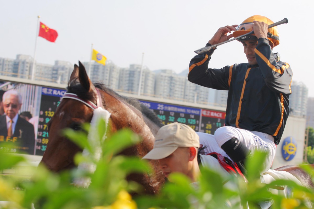 Karis Teetan adjusts his goggles after scoring aboard Able Warrior. Photos: Kenneth Chan