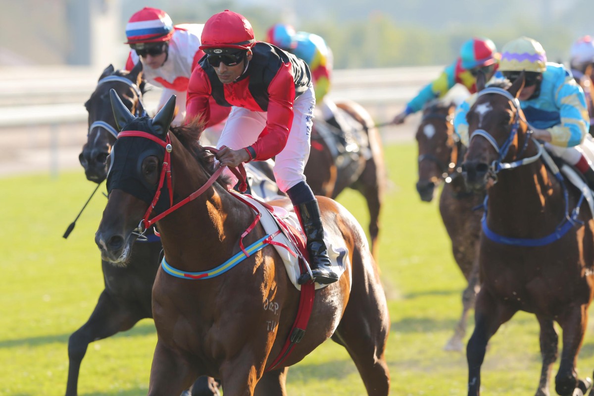 Karis Teetan guides Country Melody to his second victory from as many starts, giving trainer John Size his 15th win of the season. Photos: Kenneth Chan 