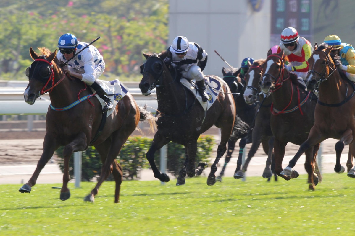 John Size's Contentment (Nash Rawiller) shows his rivals a clean pair of heels to keep his unbeaten record intact yesterday. Photos: Kenneth Chan